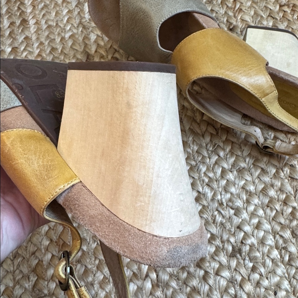 Chocolat Blu 8.5 Grey Yellow Color Block Wood Sandals Heels Samba 8.5 - Picture 7 of 7